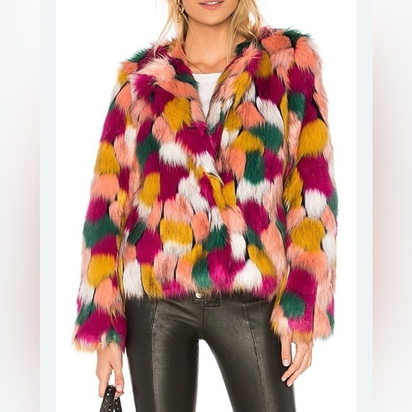NWT milly faux fur xs size 2 cropped multi color rainbow oversized swifty outfit - Picture 1 of 8